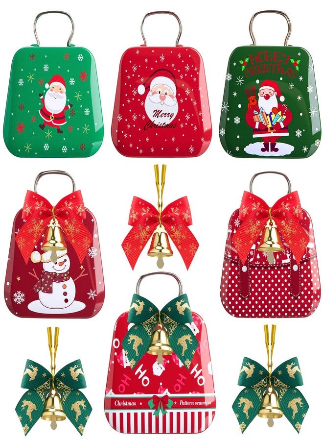 BrightRow 6 Sets Christmas Cookie Tins with Lids Xmas Metal Cookie Tin Box with Bow Bell Handbag Santa Clause Snowman Snowflake Card Tin Boxes for Christmas Party Decor Holiday Gifts - Image 1